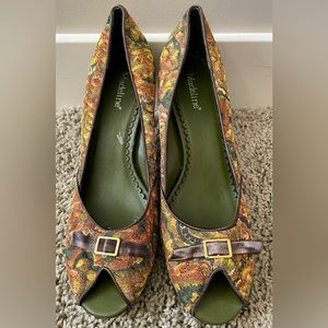 Brocade-Style Peep-Toe Heels